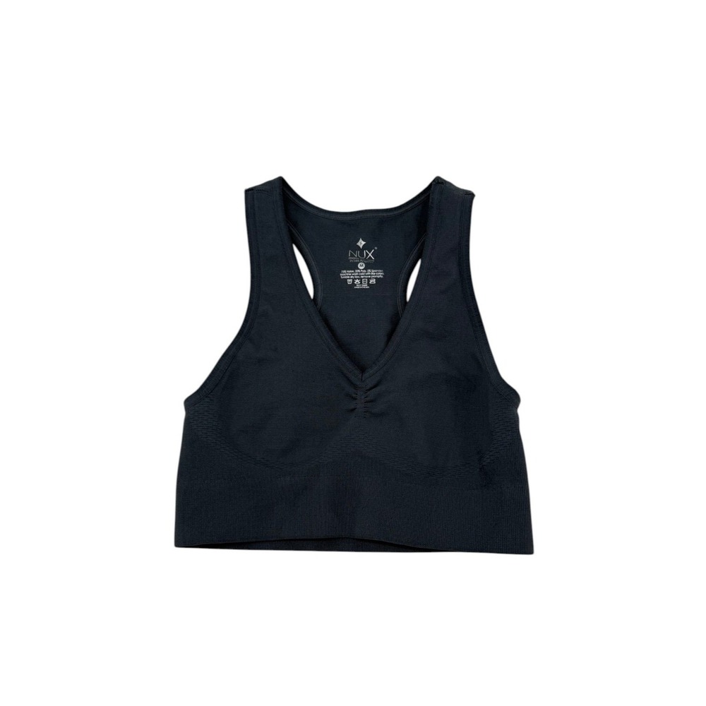 NUX Cropped V-Neck Sports Bra‎ Gray Blue Medium NWOT - Picture 2 of 8